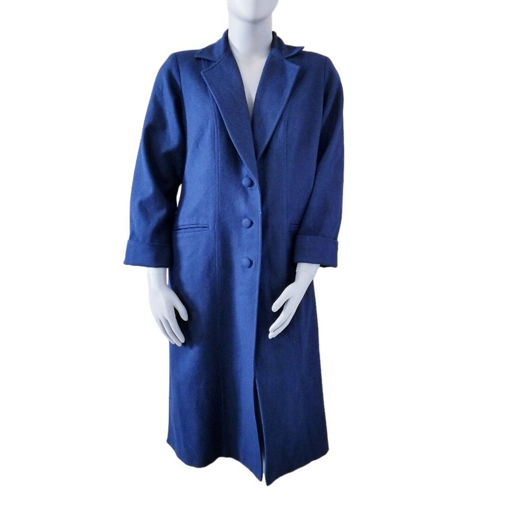 Women's Long Blue Single-Breasted Trench Coat